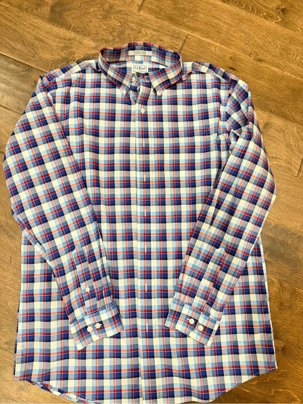 L.L. Bean Men's Red, Blue & White Plaid Button-Down Shirt